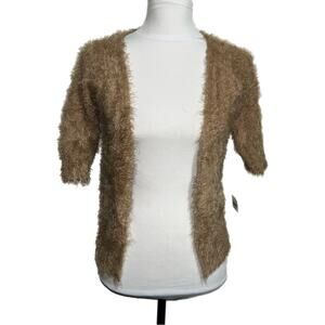 Karen Scott Cropped Eyelash Pocket Cardigan Women’s Petite Size Meduim PM Tan
